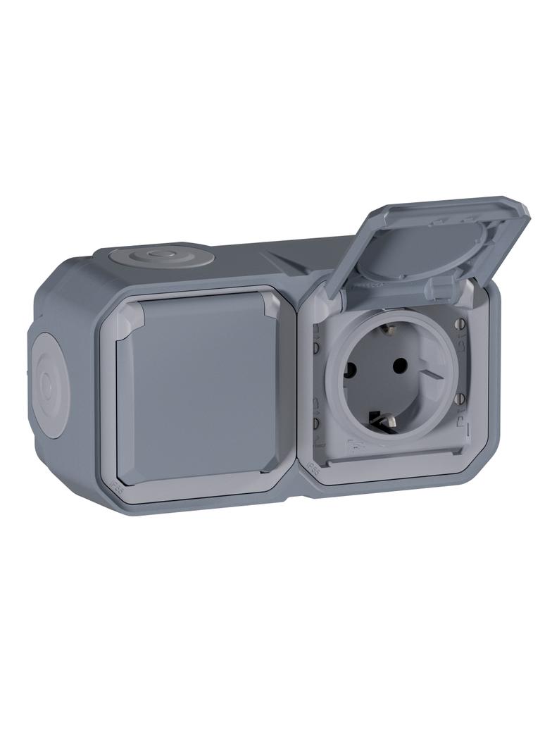 NOWE PLEXO - GNIAZDO SCHUKO 2X2P+Z POZIOME KOMPLET NATYNKOWY 16A-250V SZARE 069742L LEGRAND
