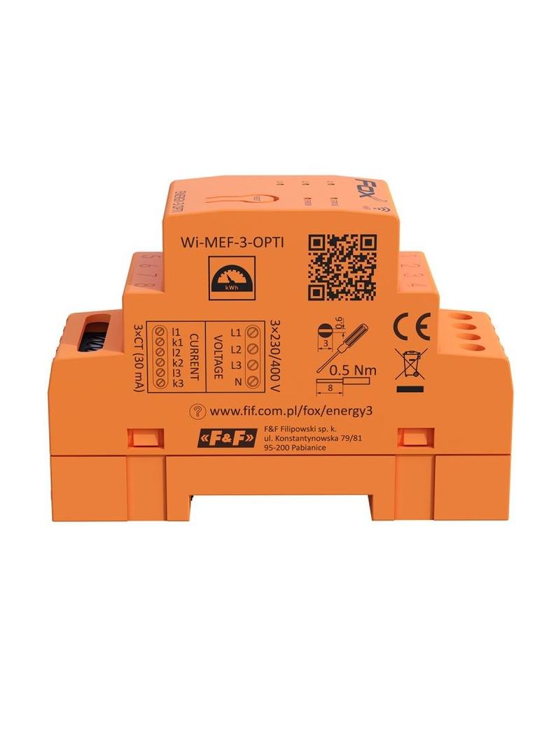 Monitor energii elektrycznej z wbudowaną anteną wewnętrzną WI-FI 3F+N WI-MEF-3-OPTI-100 F&F