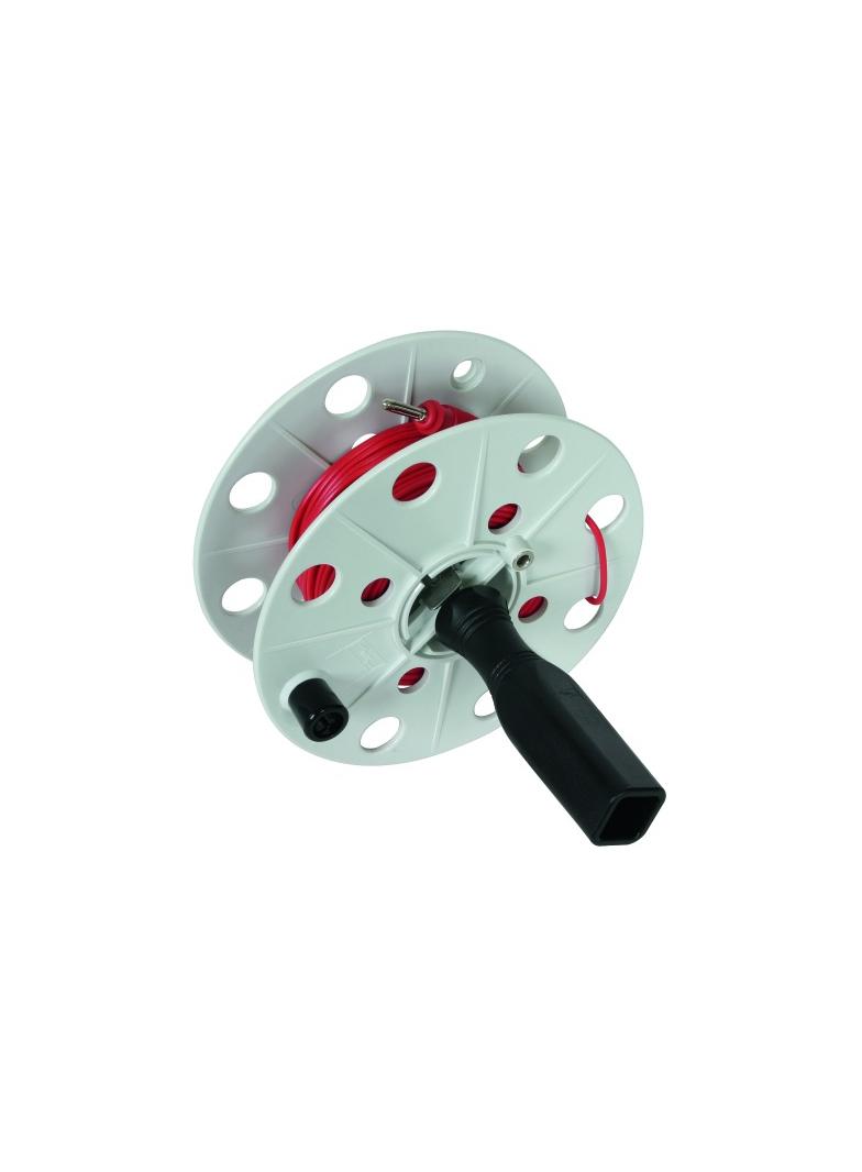 Bęben na przewód pomiarowy szer. 40 mm, przewód czerwony 25 m, tworzywo kolor szary