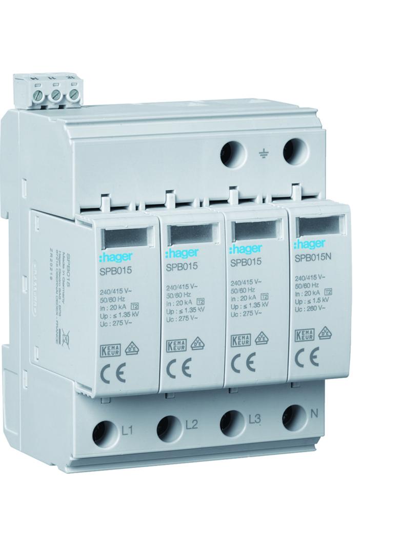 SPD Ogranicznik przepięć T2 4P 3+1 sieć TN-S/TT In 20kA Up 1,35kV styk SPB415 HAGER
