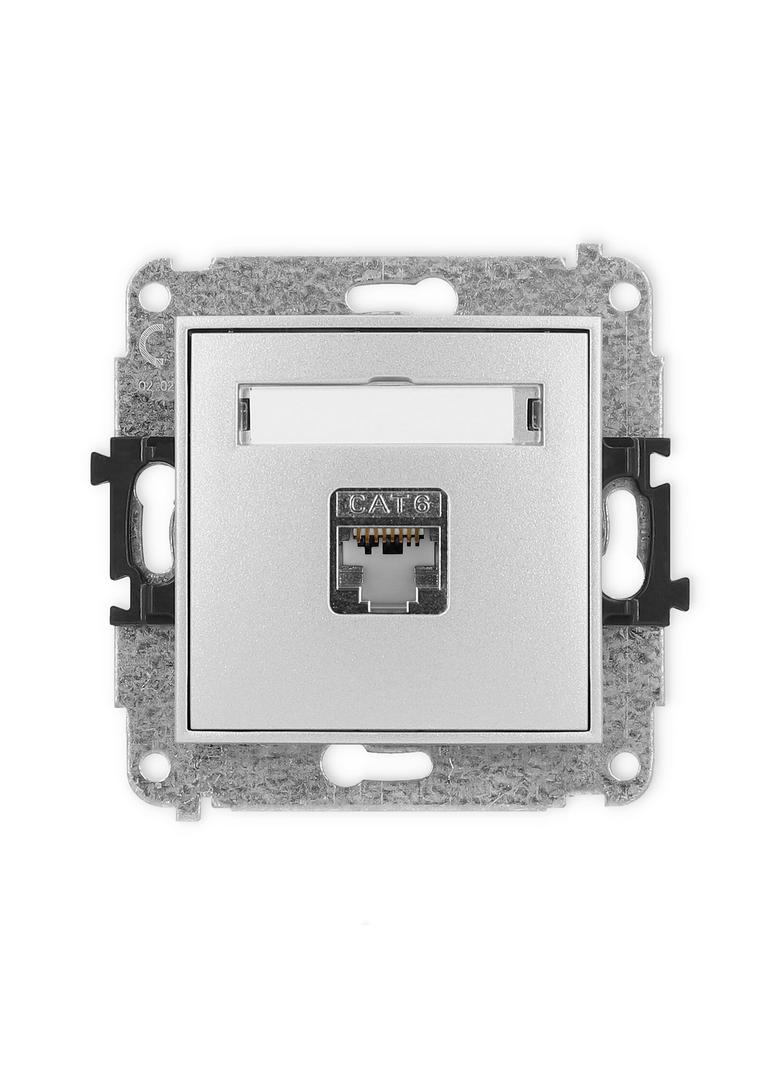 ICON Mechanizm gniazda komputerowego pojedynczego 1xRJ45, kat. 6, ekranowany, 8-stykowy srebrny meta