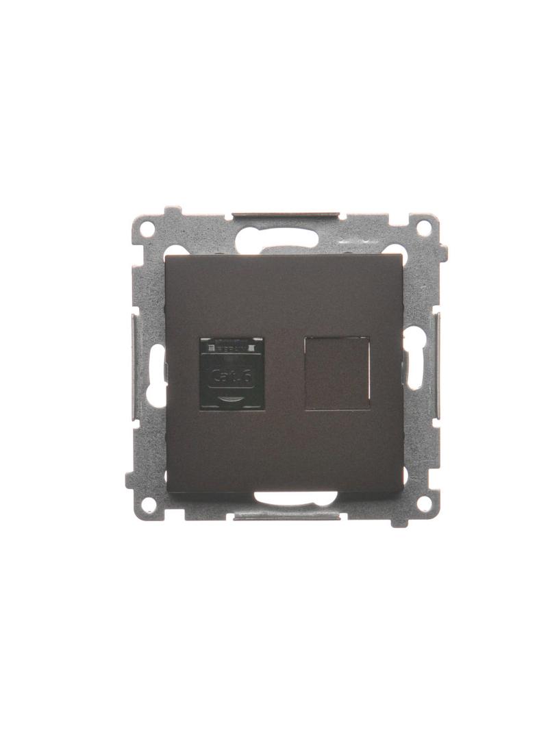 Simon 54 Gniazdo komputerowe pojedyncze RJ45 kategoria 6 z przesłoną przeciwkurzową brąz mat D61.01/46 KONTAKT