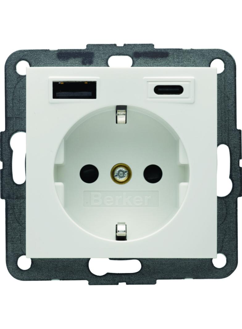 B.x Gniazdo SCHUKO z ładowarką USB A+C 20W PD, biały połysk