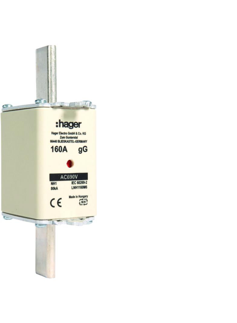 Wkładka bezp. nożowa NH1 wsk.podw. uchwyt nieiz. gG 160A 690 VAC LNH1160M6 HAGER