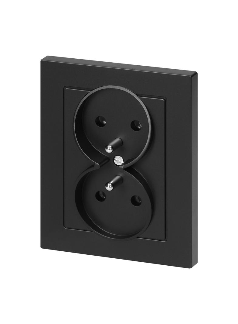 Gniazdo podwójne podtynkowe 2x2P+Z Malta, 16A, 250V, PT-6M, czarny mat FMS-106/B ORNO