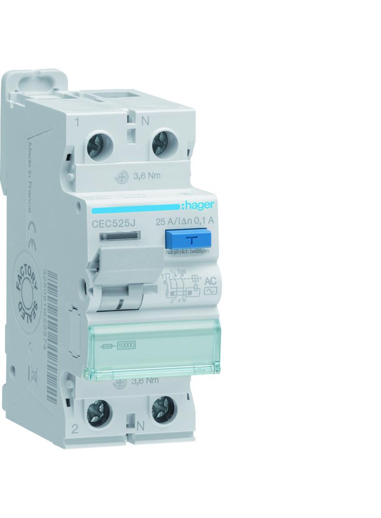 RCCB Wyłącznik różnicowoprądowy 1P+N 25A 100mA 10kA AC