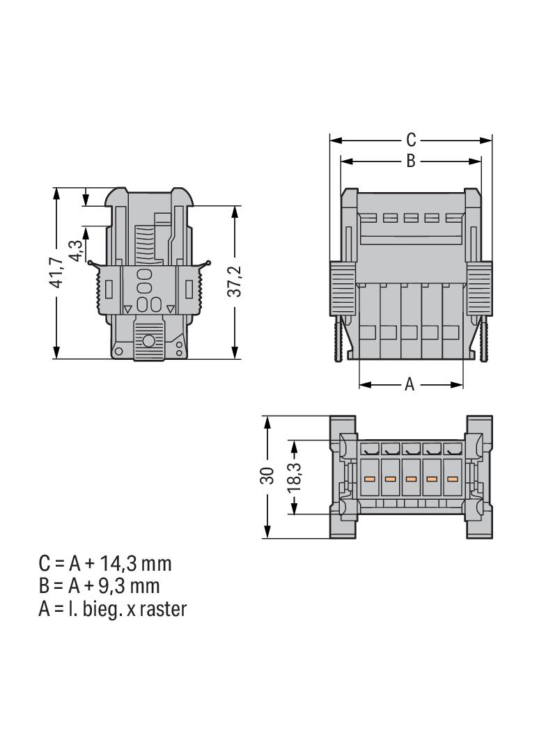 X-COM wtyk 4-biegunowy szary raster 5 mm /50szt./ WAGO