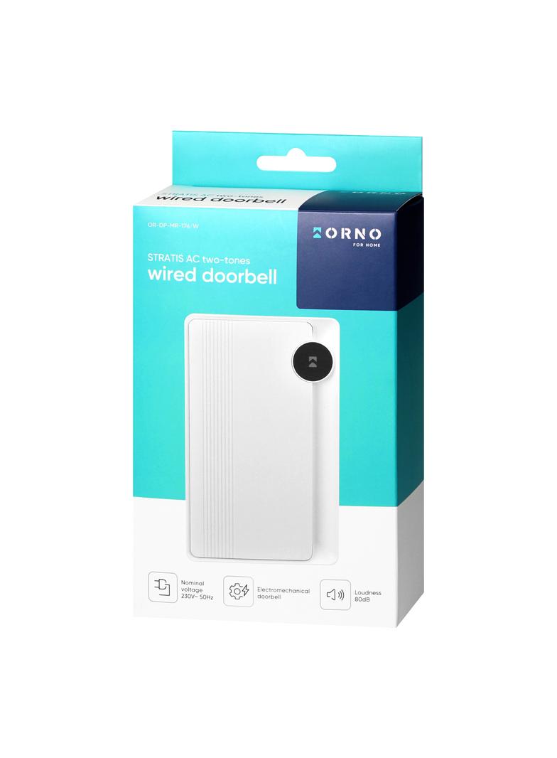 Dzwonek do drzwi przewodowy 230V 2-tonowy DING-DONG biały 80dB OR-DP-MR-176/W ORNO