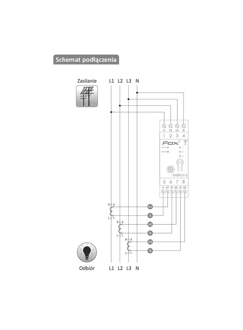 Monitor energii elektrycznej WI-FI 3F+N,FOX ENERGY 3 WI-MEF3 40A WI-MEF-3 WI-MEF-3-40 F&F