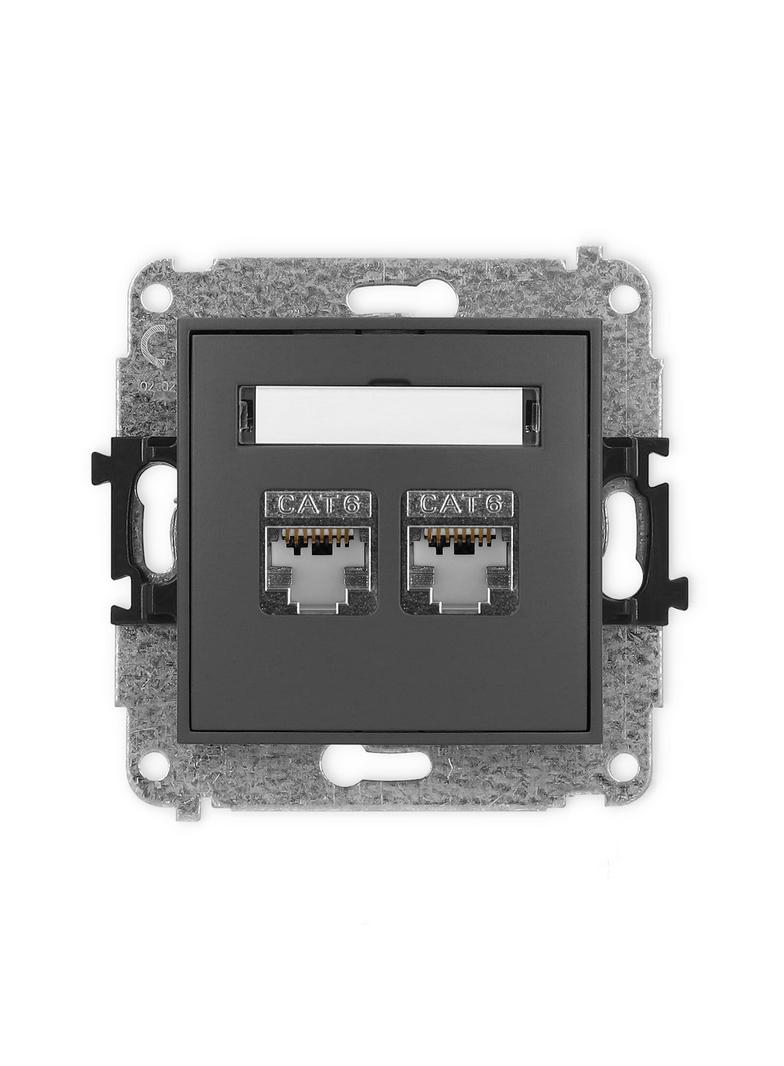 ICON Mechanizm gniazda komputerowego podwójnego 2xRJ45, kat. 6, ekranowany, 8-stykowy grafitowy mat