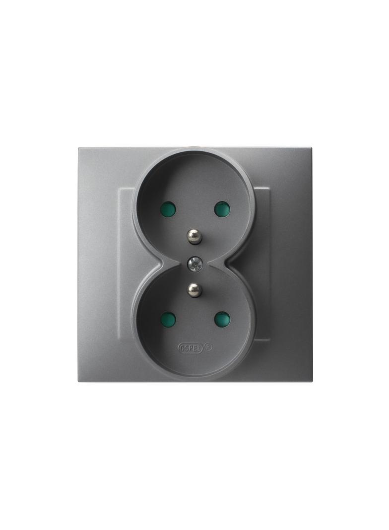 SZAFIR Gniazdo podwójne z uziemieniem z przesłonami torów prądowych, kompletne z ramką - kolor szary