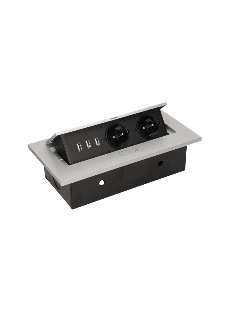 Gniazdo meblowe wpuszczane w blat z grubym rantem 2x2P+Z 3 porty USB srebrne OR-AE-1324/G ORNO