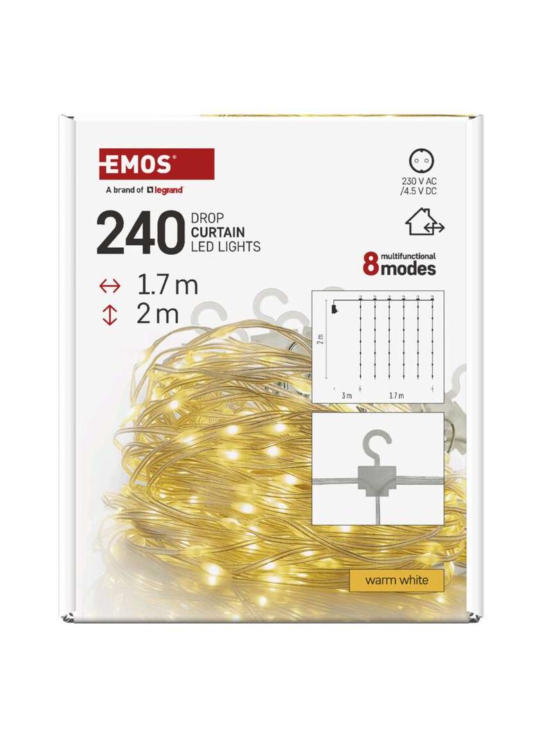 Lampki świąteczne 240 LED nano kurtyna 1,7x2m ciepła biel 8 programów IP44 D3EW01 EMOS