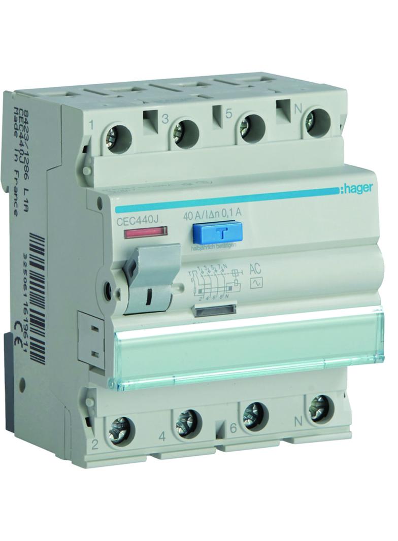 RCCB Wyłącznik różnicowoprądowy 3P+N 40A 100mA 6kA AC CEC440J HAGER