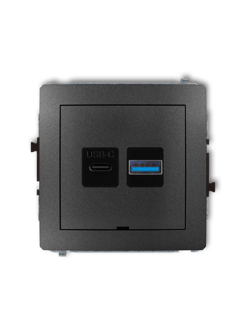 DECO Mechanizm ładowarki USB podwójnej USB C + USB A, 20W max., bez pola opisowego grafitowy