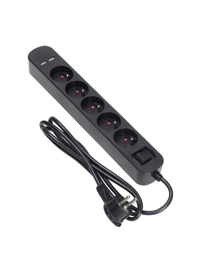 Listwa przeciwprzepięciowa 5 gniazd kabel 3x1,0mm2 długość 1,5m z wyłącznikiem podświetlany PS-1/B/1