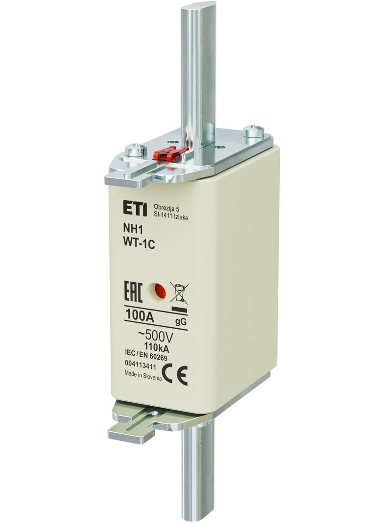 Wkładka topikowa NH zwłoczna KOMBI Pokrywy stalowe NH1 WT-1C gG 100A 500V G 004113411 ETI