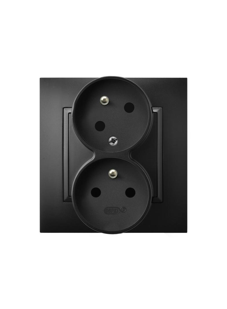 ARIA Gniazdo podwójne z uziemieniem z funkcją niezamienności faz, kompletne z ramką - kolor czarny m