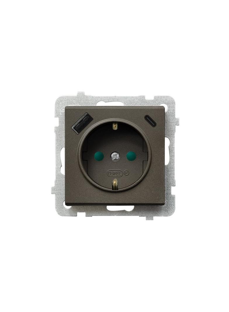 Gniazdo pojedyncze z uziemieniem schuko z ładowarką A+C SONATA CZEKOLADOWY
