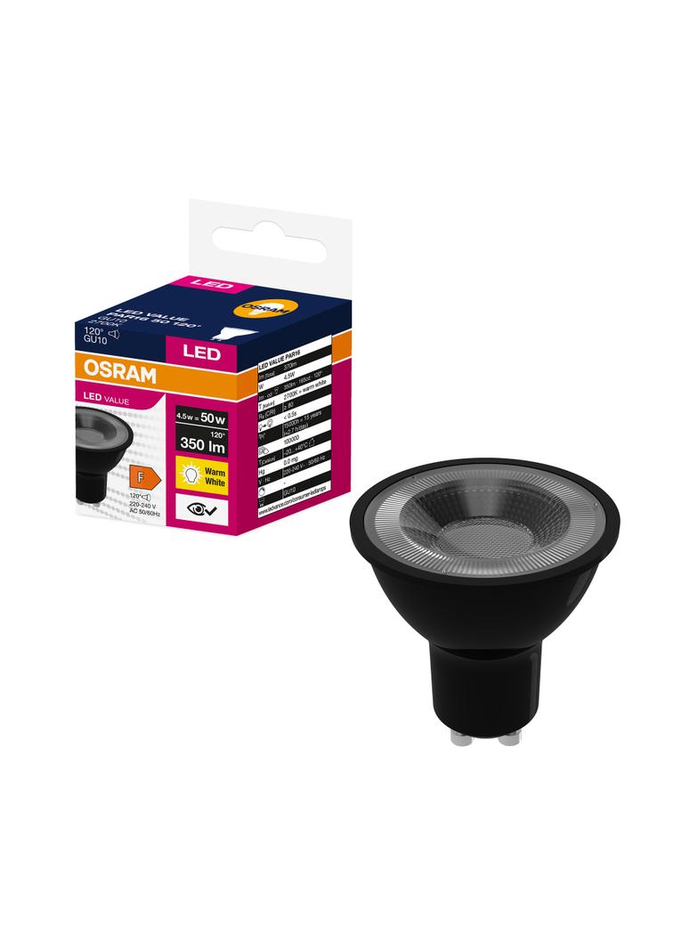 Lampa LED VALUE PAR16 50 120 4,5W/827 230V GU10 BK