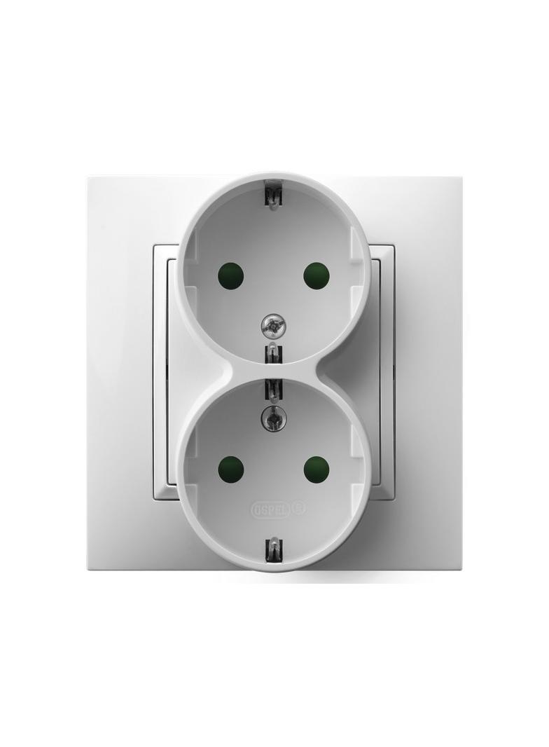ARIA Gniazdo podwójne z uziemieniem schuko z przesłonami torów prądowych, kompletne z ramką - kolor