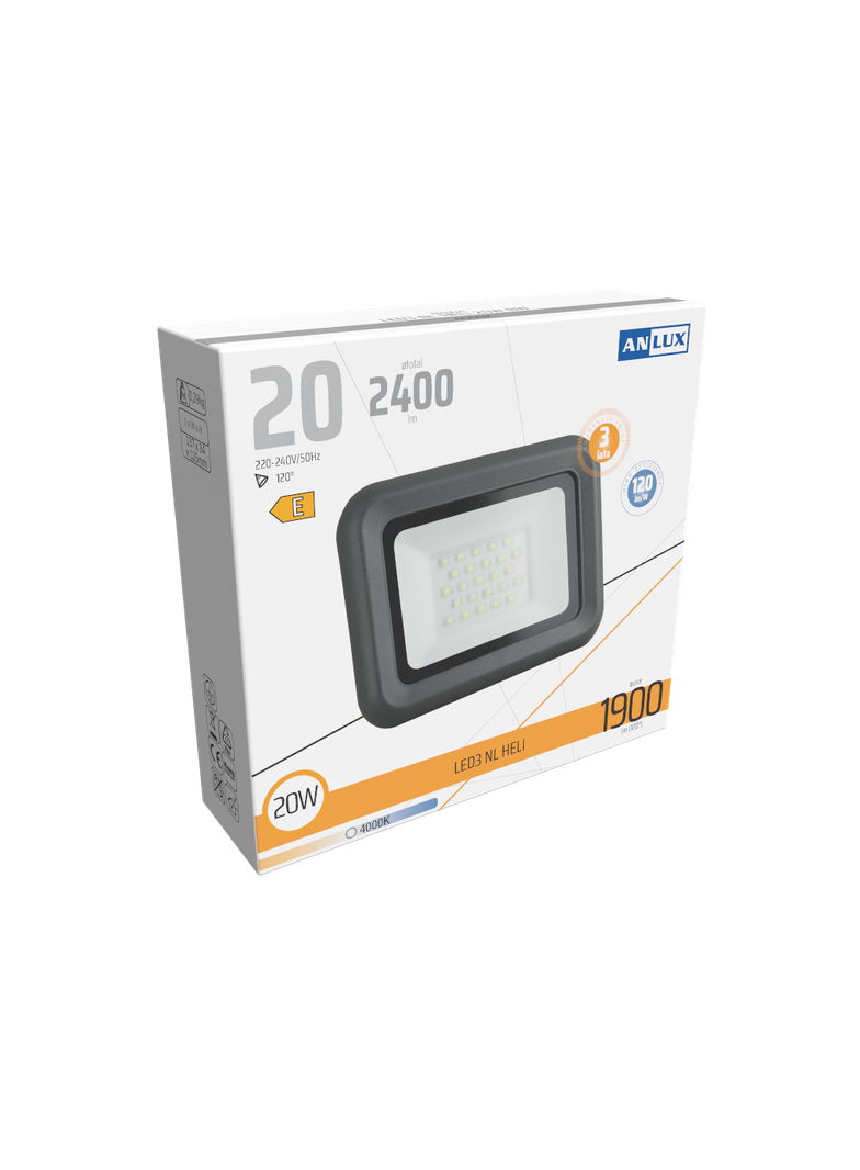 NAŚWIETLACZ LED HELI 20W 120LM/W NEUTRALNY BIAŁY 3 LATA GW. ANLUX