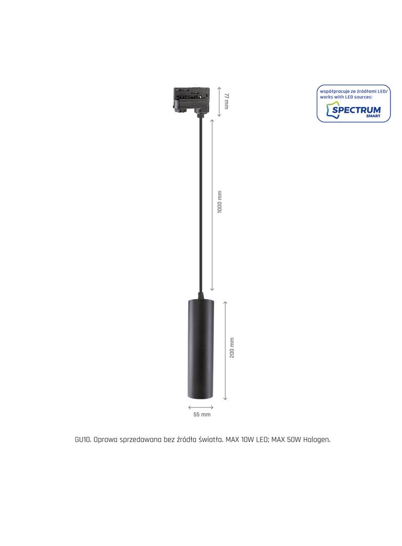 OPRAWA MADARA MINI II GU10 ZWIS NA SZYNOPRZEWÓD 3F 230V IP20 fi55*200mm CZARNY kabel 1m