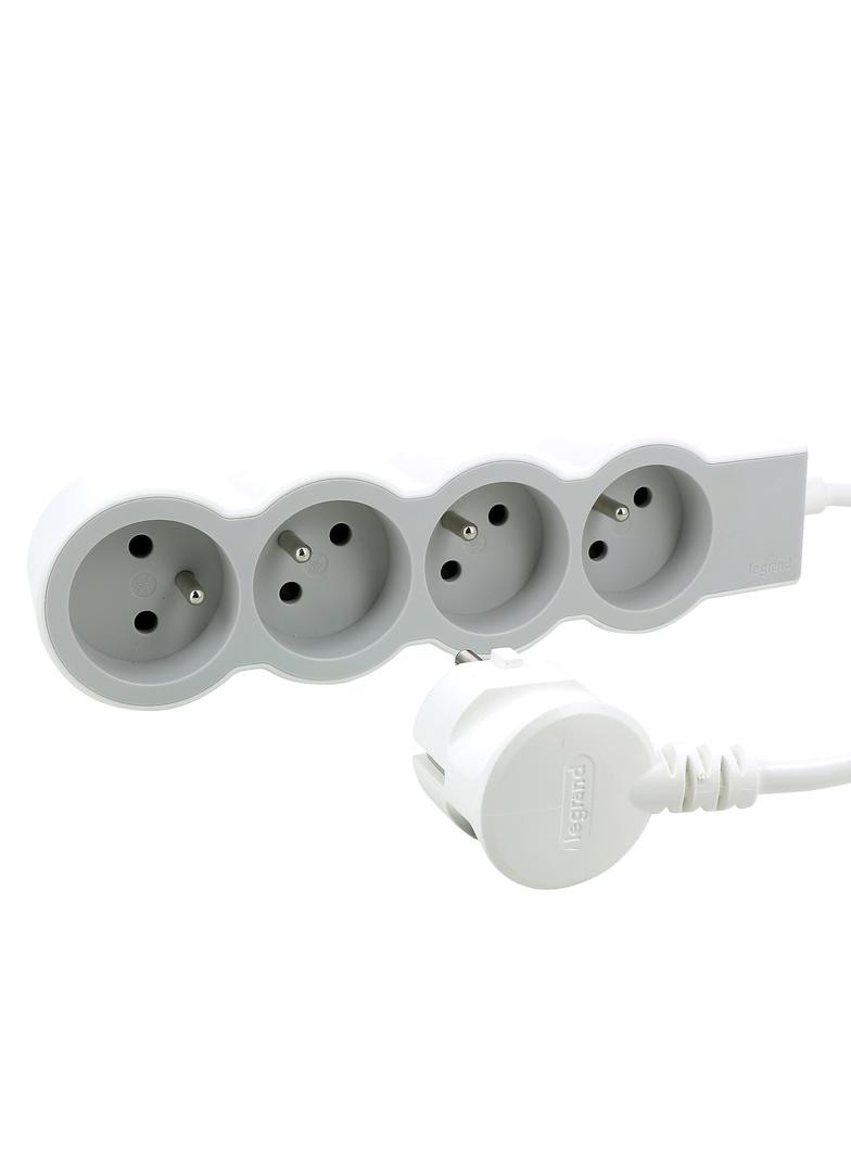 PRZEDŁUŻACZ STANDARD 4X2P+Z, Z PRZEWODEM 3.0 METRA 3X1.5 MM2 - BIAŁY/JASNOSZARY, Legrand