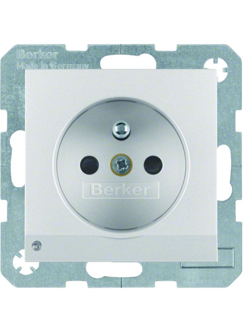 BERKER B.Kwadrat/B.7 Gniazdo z uziemieniem i podświetleniem orientacyjnym LED aluminium mat lakierowana 6765101404 HAGER
