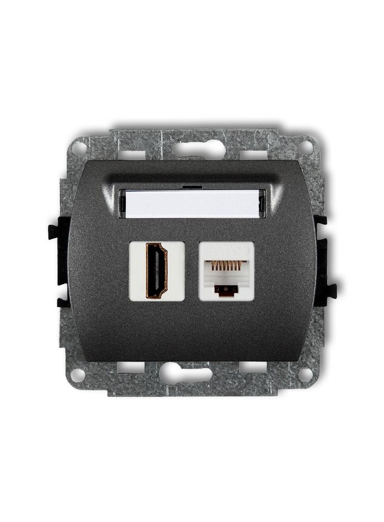 TREND Gniazdo pojedyncze HDMI 2.0, 4K + gniazda komp. poj. 1xRJ45, kat. 5e, 8-stykowy grafitowy 11GHK 11GHK-45e KARLIK