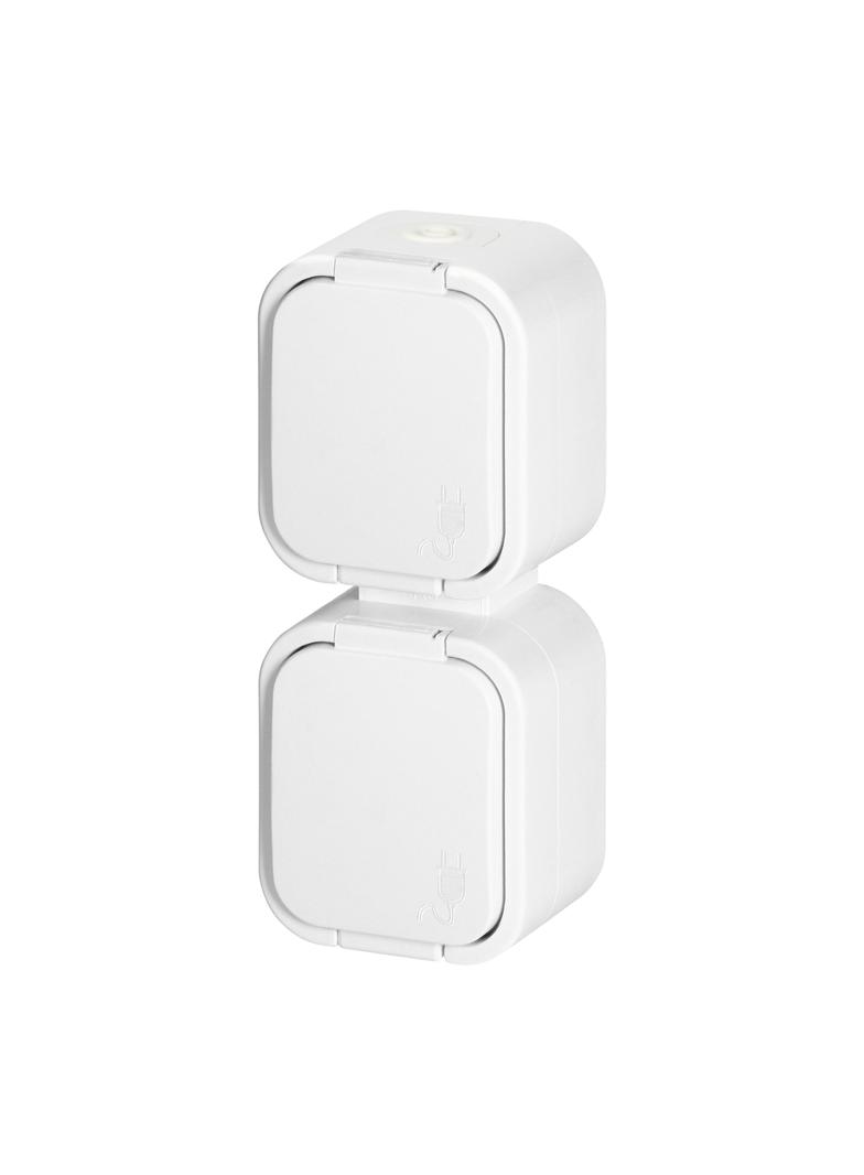 Gniazdo podwójne natynkowe 2x2P+Z, bryzgoszczelne z klapką, pionowe B2, IP54, NT-6B2/P, biały