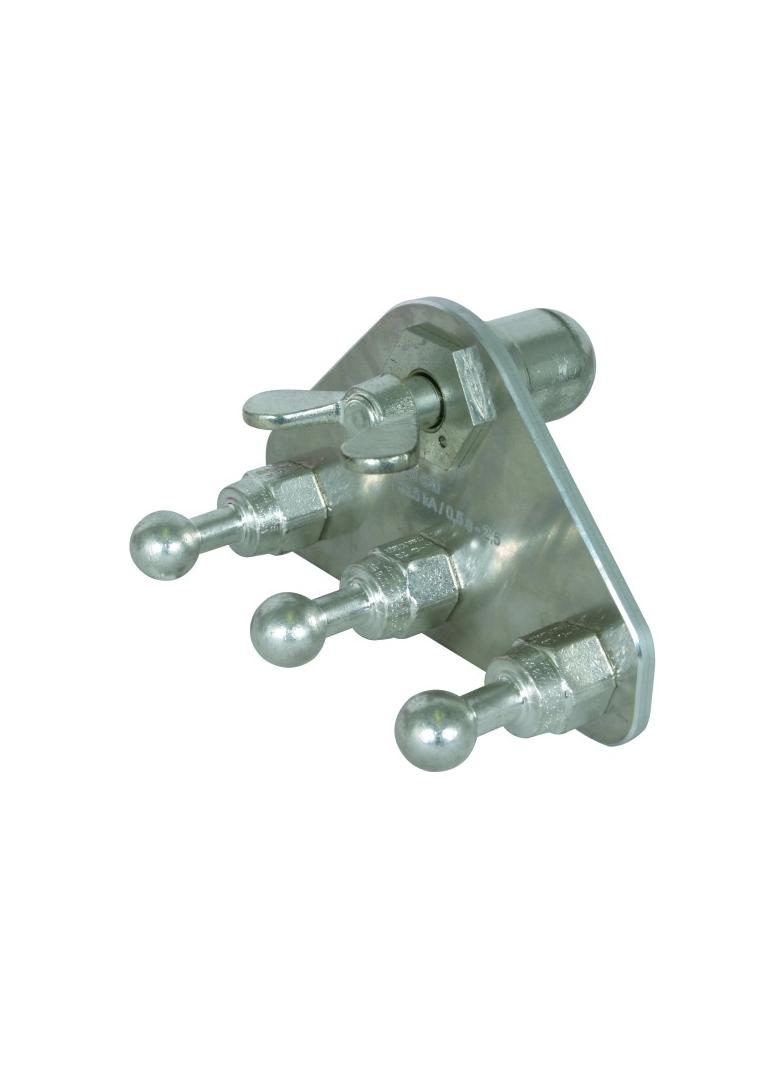 Płyta przyłączenia uziemienia z zaciskiem kołpakowym i 3 kulowymi punktami mocowania fi 25 mm