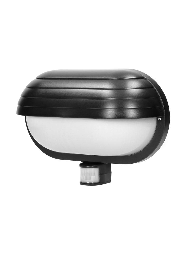 MUSAM, oprawa ogrodowa z czujnikiem ruchu 180st, 1x60W, E27, IP44, z przesłoną, plastik, czarna LF-1/B ORNO