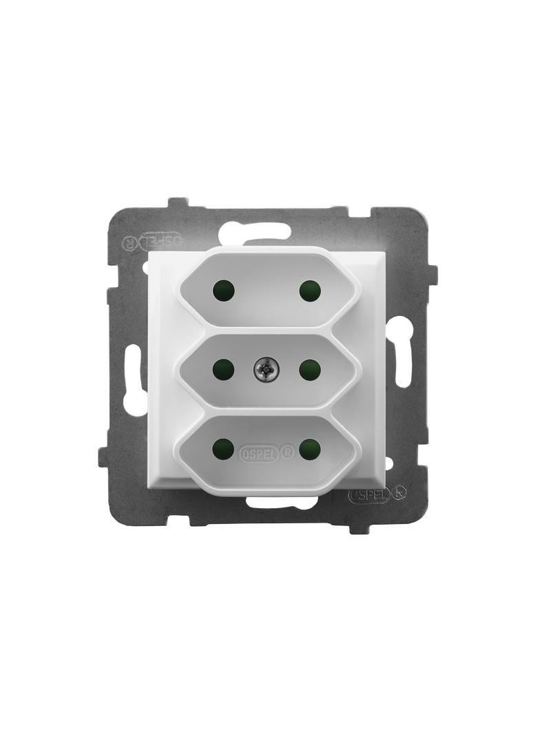 ARIA Gniazdo potrójne EURO z przesłonami torów prądowych - kolor biały