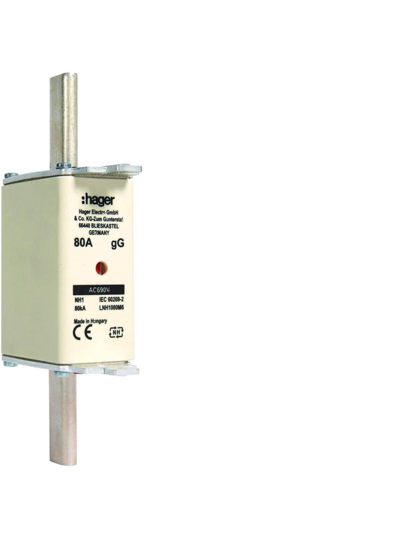 Wkładka bezp. nożowa NH1 wsk.podw. uchwyt nieiz. gG 80A 690 VAC LNH1080M6 HAGER