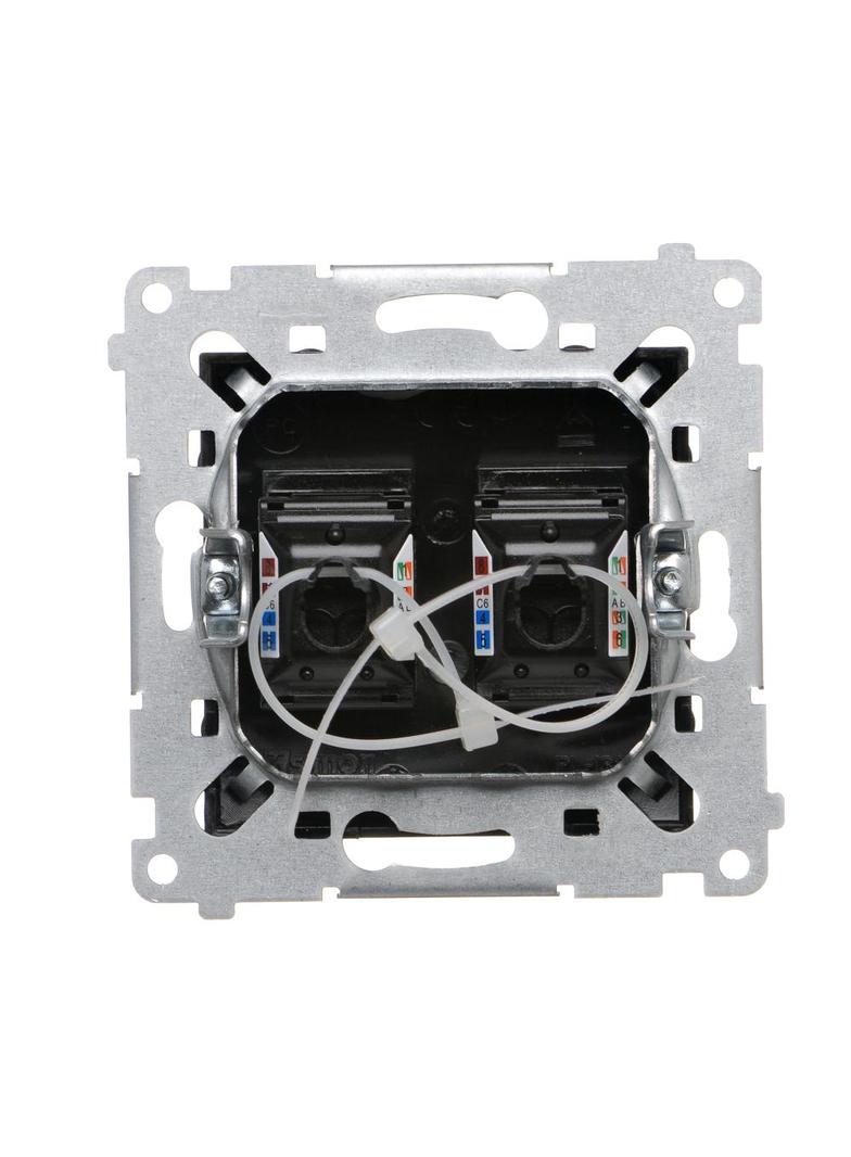 Simon 54 Gniazdo komputerowe podwójne RJ45 kat 6 z przesłoną przeciwkurzową czarny mat