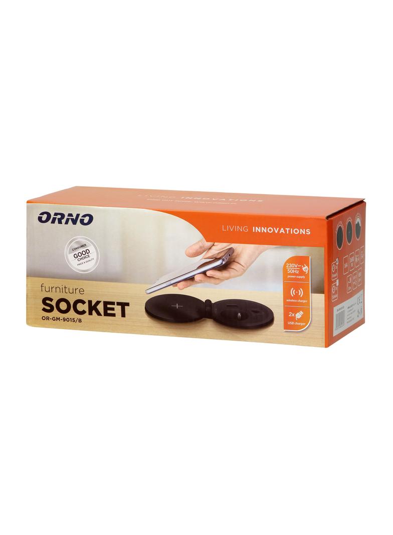 Gniazdo meblowe O8cm wpuszczane w blat z ładowarką indukcyjną ładowarką USB z 2 gniazdami A i C pr O