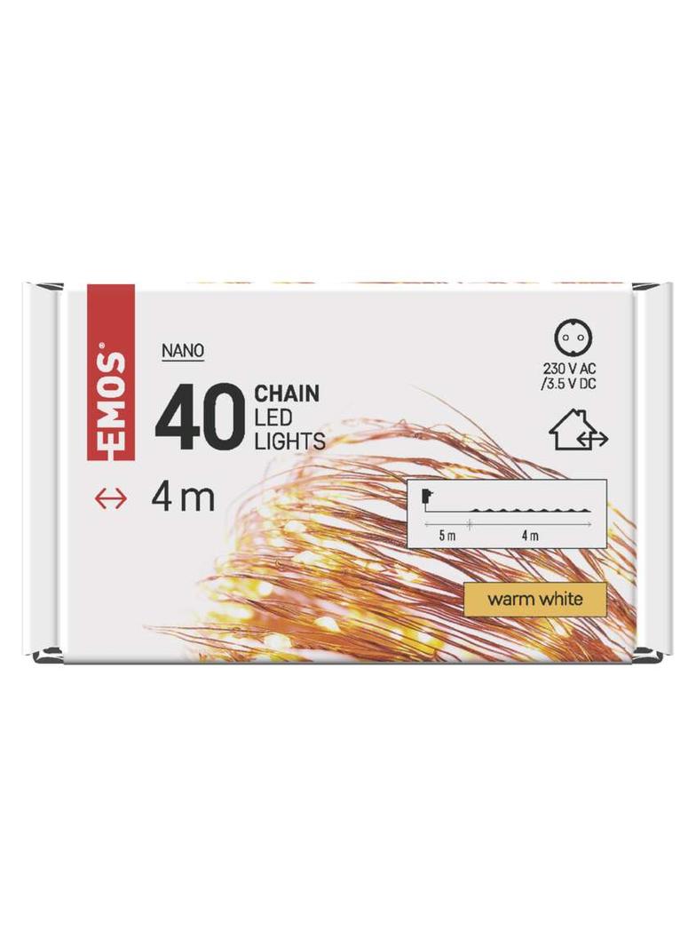 Lampki świąteczne 40 LED nano łezki 4m ciepła biel miedziany przewód timer D3AW01 EMOS