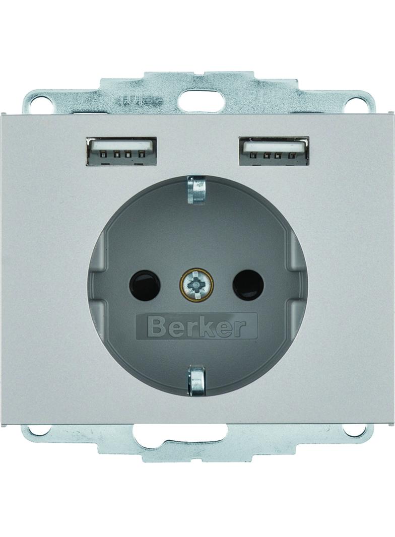 K.5 Gniazdo SCHUKO z gniazdem ładowania USB 2,4 A; samozaciski; stal szlachetna