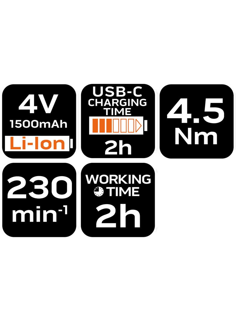 Wkrętak akumulatorowy 4V, Li-Ion, USB-C