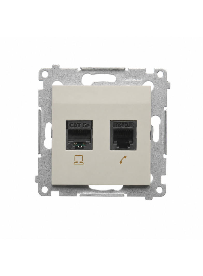 Simon 54 Gniazdo komputerowe RJ45 kategoria 5e + telefoniczne RJ12 kaszmir mat D5T.01/42