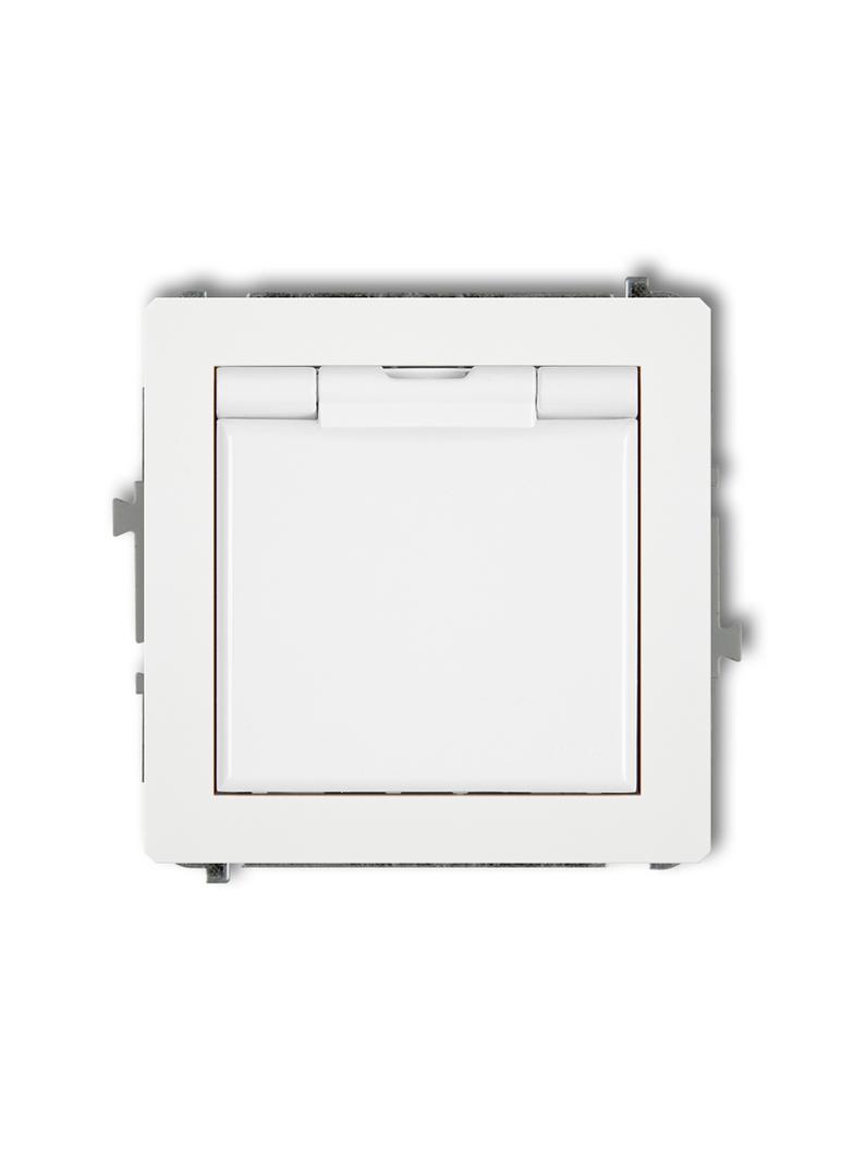 DECO Mechanizm gniazda bryzgoszczelnego z uziemieniem 2P+Z (klapka biała, przesłony torów prądowych)