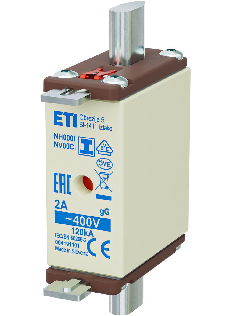 Wkładka topikowa NH zwłoczna KOMBI Zaczepy izolowane NH000/I gG 2A 400V 004191101 ETI