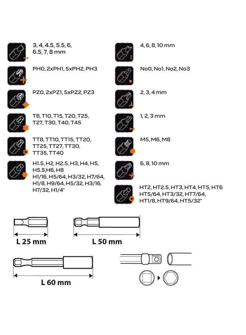 Końcówki wkrętakowe z uchwytem, zestaw 99 szt.