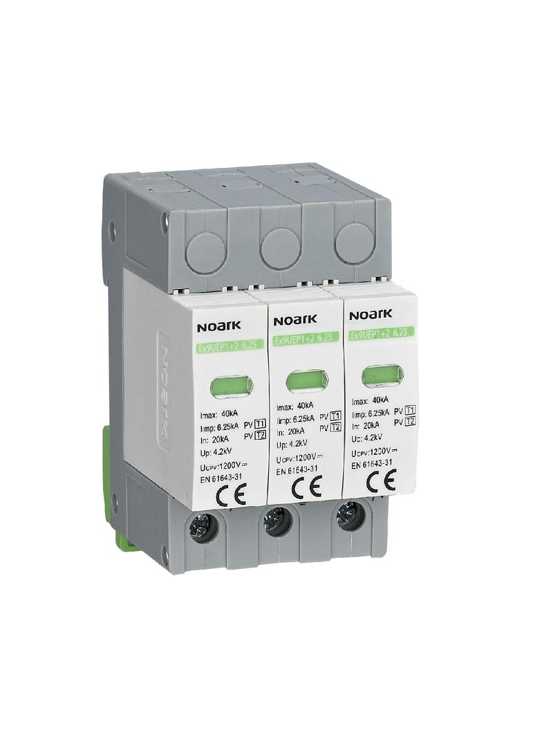 Ogr. przepięć SPD Ex9UEP1+2 6,25 , typ I+II, 1200 V DC, 3 moduły szer., dla uziemionych systemów PV 111761 NOARK