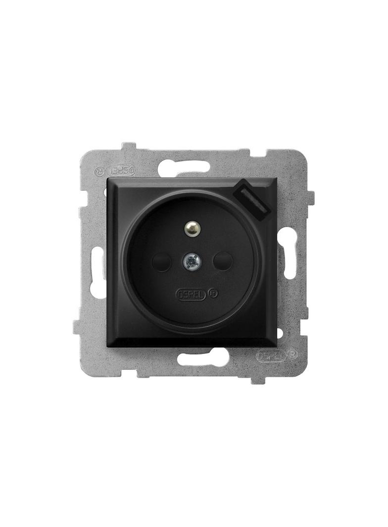 ARIA Gniazdo pojedyncze z uziemieniem z przesłonami torów prądowych, z ładowarką USB - kolor czarny