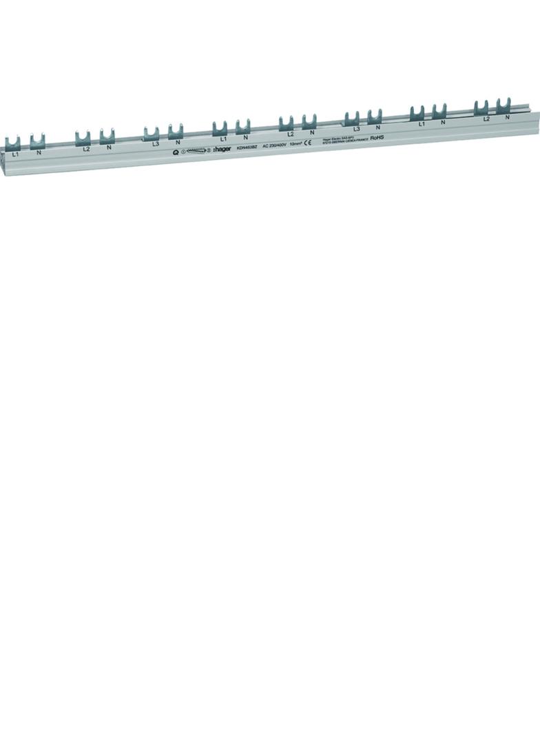 Szyna grzebieniowa widełkowa pozioma L1N L2N L3N przerwa 1M 12mm2 63A 24M KDN463BZ HAGER