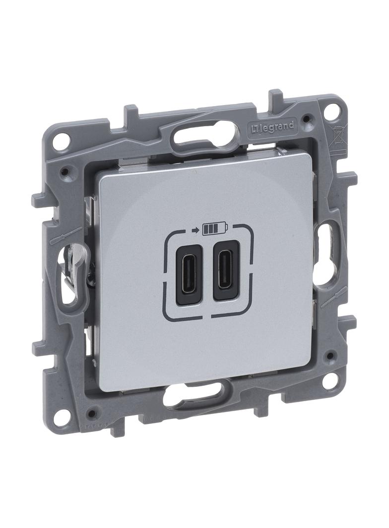 NILOE SELECTION - GNIAZDO 2 X USB TYP C+C - 3 A ALUMINIUM, Legrand