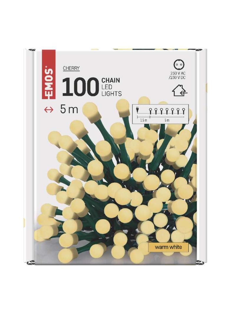 Lampki choinkowe kulki 100 LED 5m ciepła biel IP20 zielony przewód D5GW02 EMOS