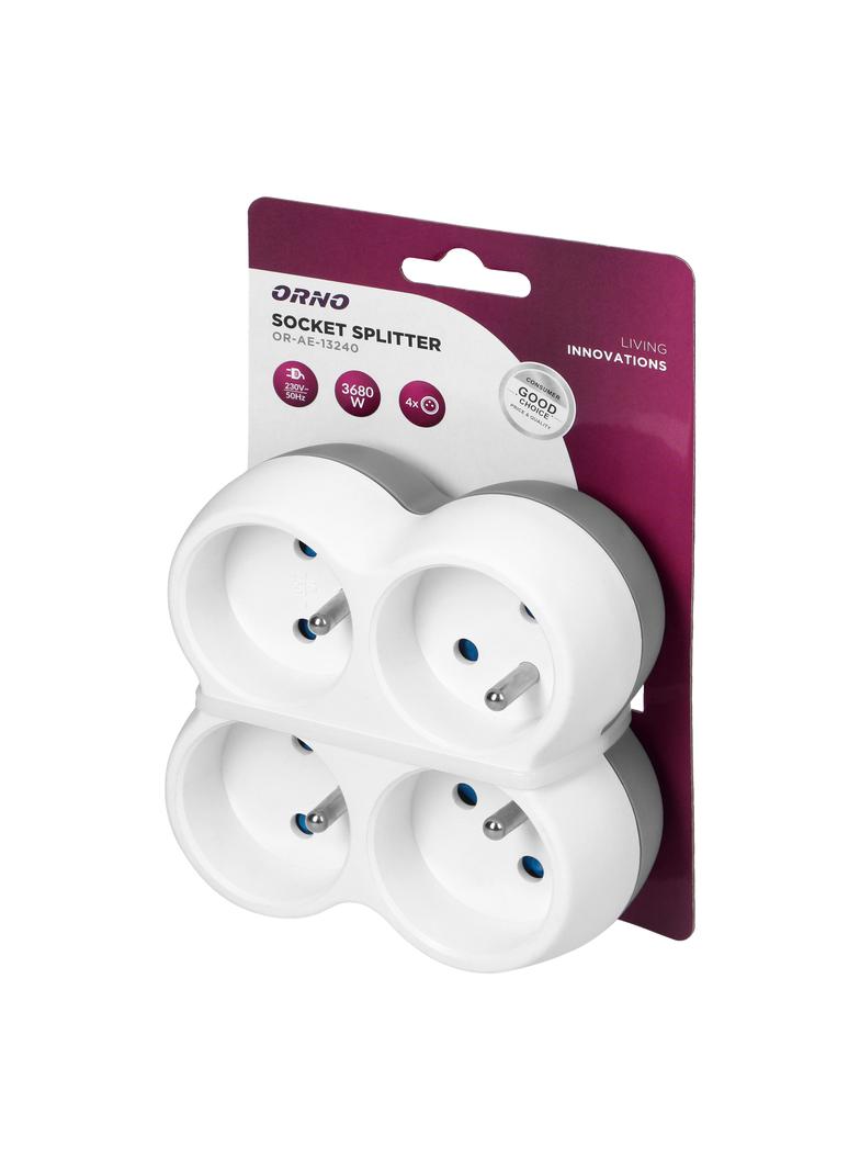 Rozgałęźnik 4x2P+Z biało-szary OR-AE-13240 ORNO